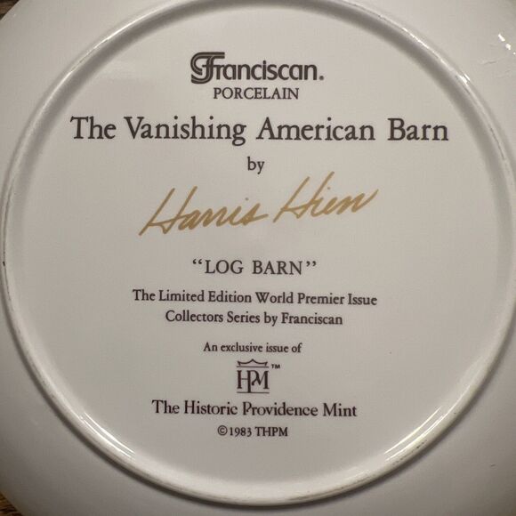 1983 Franciscan "LOG BARN" - The Vanishing American Barn Series Plate EXC! - Picture 3 of 3